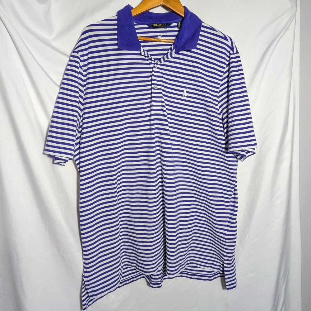 Men’s Ralph Lauren Golf, Short Sleeve Polo, Blue & White Striped, Summer, Sz XL - Picture 3 of 16